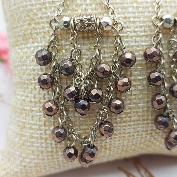 Gold Tone Chain Dangle Drop Chandelier Earrings Beaded Crystal Accents 2.5" - Picture 3 of 5